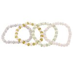 Set of 4 Elastic String Bracelet Mixing 6-7mm White Handpicked AAA+ Freshwater Cultured Pearlss and Colored Faceted Beads\nWhite/Pink, Grey/Pink, White/Yellow, White/Green