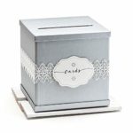 Hayley Cherie – Silver Gift Card Box with White Lace and Cards Label – Silver Textured Finish – Perfect for Weddings, Baby Showers, Birthdays, Graduations – Large Size 10″ x 10″