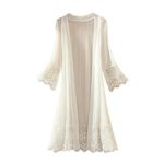 Funic Fashion Women Long Sleeve Lace Kimono Cardigan Top Blouse T-Shirt Beachwear (XS, White)