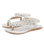Clearance!??Women Summer Sandals,Todaies Women Summer Bohemia Flower Beads Flip-Flop Shoes Flat Artificial PU Sandals 2018 (US 8, White)