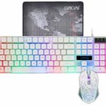 CHONCHOW LED Backlit Wired Gaming Keyboard and Mouse Combo Mechanical Feeling Rainbow Backlight Emitting Character 3200DPI Adjustable USB Mice Compatible with PC Resberry Pi iMac TDW910(White)