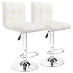 Furmax Bar Stools White Modern Pu Leather Swivel Adjustable Hydraulic Bar Stool Square Counter Height Stool(Set of 2)