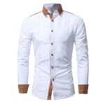 BCDshop Men Shirt Fashion Solid Color Male Casual Patchwork Long Sleeve Shirt Blouse (White, Size XL)