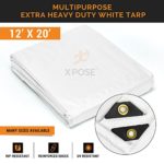 Heavy Duty White Poly Tarp 12′ x 20′ Multipurpose Protective Cover – Durable, Waterproof, Weather Proof, Rip and Tear Resistant – Extra Thick 12 Mil Polyethylene – by Xpose Safety