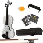 Mendini 4/4 MV-White Solid Wood Violin with Hard Case, Shoulder Rest, Bow, Rosin and Extra Strings (Full Size)