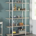 Homissue 5-Shelf Modern Style Bookshelf, Light Oak Shelves and White Metal Frame, Display Storage Rack for Collection, 70.0”Height