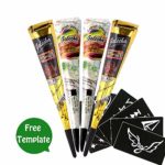 Temporary Tattoo Kit, 2 Color 4 Tube Black&White Paste Cone India Body Art Painting Drawing with 6 x adhesive Stencil