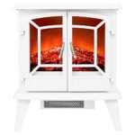 Golden Vantage 20″ 1500W Adjustable 5200 BTU Freestanding 2-Setting Portable Tempered Glass Electric Fireplace Stove Heater (White)