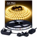 Flexible LED Strip Light Kit 3000K Warm White 16.4ft/5M 300 Units LED Tape SMD 2835 LEDs Non-waterproof Dimmable LED Rope Lighting with 2A UL Listed Power Supply for Kitchen Car Bar Clubs
