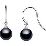 14k White Gold AAAA Quality Black Akoya Cultured Pearl Diamond Dangle Earrings