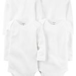 Carter’s Unisex-Baby 4-Pack Long Sleeve Bodysuits – White – 9M