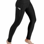 ODODOS High Waist Out Pocket Yoga Pants Tummy Control Workout Running 4 Way Stretch Yoga Leggings Black