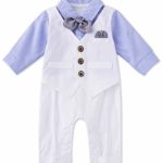 HMD Baby Boy Long Sleeve Gentleman White Shirt Waistcoat Bowtie Tuxedo Onesie Jumpsuit Overall Romper (Light Blue, 0-3 M)