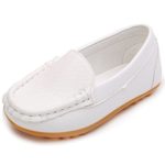 LONSOEN Toddler/Little Kid Boys Girls Soft Synthetic Leather Loafer Slip-On Boat-Dress Shoes/Sneakers,White,SHF103 CN24