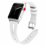 Kaome Leather Band Compatible for Apple Watch Band 44mm 42mm, Slim Elegant Strap, Women Replacement Bands for iWatch Series 4, Series 3, Fashionable Feminine Breathable Slit Design-White