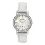 Bulova Women’s 32mm Crystal White Leather Strap Watch