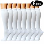 8 Pairs Compression Socks Women & Men -Best Medical,Nursing,Travel & Flight Socks-Running & Fitness?Pregnancy -15-20mmHg (L/XL, White)