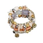 HIRIRI Hot Sale New Fashion Women Beautiful Exotic National Flavor Multilayer Colorful Stone Beads Bracelet Bangle (White)