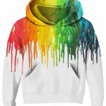 UNICOMIDEA Boys Hoodies Girls Pullover Simple Sweatshirt with Splash Rainbow Pattern,White Jacket Size XXL