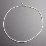 Tiny White Choker Necklace-Opaque Shiny White Bead, Single Strand, Adj 14-15″