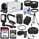 Canon Vixia HF R800 1080p HD Video Camera Camcorder (White) with 64GB Card + Battery & Charger + Case + Tripod + Stabilizer + LED + Mic + 2 Lens Kit