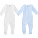 Owlivia Organic Cotton Baby Boy Girl 2 Pack Zip Front Sleep ‘N Play, Footed Sleeper, Long Sleeve (Size 0-18 Month)(6-12Months,White+Blue)