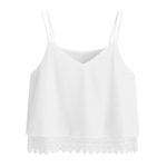 BCDshop Crop Tops for Women Summer Teen Girl Cute Lace Chiffon Cami Top Camisole (White 2, Asian Size:L=US 8-10)