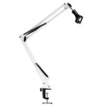 Microphone Boom Stand, Heavy Duty Studio Suspension Mic Arm Stand for Blue Snowball Yeti with Flexible Standard Condenser Microphone Clip (White)