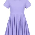 Arshiner Girls Dress Short Sleeve A Line Swing Skater Twirly Hem Dress 2-12 Years