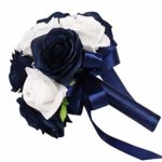 Angel Isabella 8″ Bouquet-Navy Blue and White Open Roses with Rhinestone