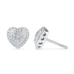 Sterling Silver White Round Diamond Heart Earring (1/20 CTTW)