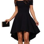 Sarin Mathews Womens Off The Shoulder Short Sleeve High Low Cocktail Skater Dress