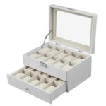 SONGMICS Father’s Day 20 Watch Box Lockable Organizer Display Case with Glass Top White UJWB201