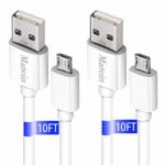 Android Charger Cable for Samsung Galaxy S7, [10ft 2Pack] Micro USB Cord, Fast Charging USB 2.0 Extremely Durable Cables for Echo Dot(2nd Generation)/Samsung/ZTE/PS4/Camera and Other Device – White