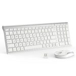 iClever GK03 Wireless Keyboard and Mouse Combo – 2.4G Portable Wireless Keyboard Mouse, Rechargeable Battery Ergonomic Design Full Size Slim Thin Stable Connection Adjustable DPI, Silver and White