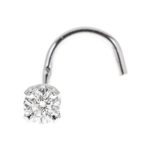 Lavari 14K Gold 1.3mm .01 Carat Genuine Diamond Nose Ring Curve Stud Twist Screw 22 Gauge White and Yellow Gold