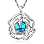 Menton Ezil “Rose Lover Swarovski Necklace 18K White Gold Flower Pendant Fashion Jewlery – Gift of Love