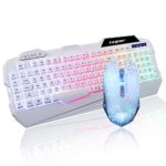 Letton 7-Color LED Backlit Wired Gaming Keyboard and Mouse Combo Bundle (White) 