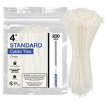 Neiko 51259A Natural White Cable Zip Ties, 200-Piece | 4-Inch Length | 18-lbs Tensile Strength