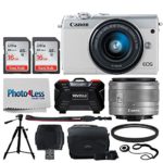 Canon EOS M100 Mirrorless Digital Camera (White) + EF-M 15-45mm f/3.5-6.3 is STM Lens (Graphite) + 32GB Memory Card + 49mm UV Filter + Quality Tripod + Memory Card Holder (24 Slots) + Cleaning Cloth