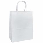 8″x4.75″x10″ – 100 Pcs White Kraft Paper Bags, Shopping, Mechandise, Party, Gift Bags, Flexicore Packaging®