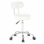 Artechworks Adjustable Rolling Swivel Stool for Salon Spa Massage Tattoo Facial Medical Chairs with Wheels and Metal Plate Frame, White Color