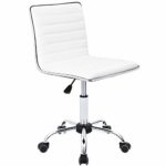 Furmax Mid Back Task Chair,Low Back Leather Swivel White Office Chair,Computer Desk Chair Retro with Armless Ribbed Soft Upholstery