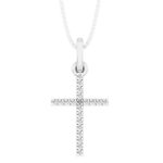 0.05 Carat (ctw) 18K Gold Round Diamond Ladies Cross Pendant (Silver Chain Included)