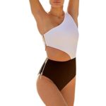 Women’s One Shoulder High Waist One Piece Bathing Suit Hollow Out Monokini Swimsuit (L, White)
