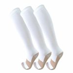 Copper Compression Socks For Men & Women(3 Pairs)- Best For Running,Athletic,Medical,Pregnancy and Travel -15-20mmHg (L/XL, White)