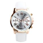 Top Plaza Fashion Women’s Analog Watch, PU Leather Band Rose Gold Tone – White