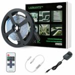 Laimante 5m/16.4ft 12V Led Light Strip Kit, 6000K Daylight White, SMD 2835 300LEDs Dimmable Led Tape with RF Remote Controller and UL Listed Power Supply, Under Cabinet Kitchen Mirror Strip Lighting