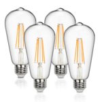Vintage LED Edison Bulbs 60 Watt Equivalent 6W Dimmable LED Filament Light Bulb 600 Lumen Soft White 2700K ST64 Antique E26 Medium Base for Decorate Bedroom Office 4-Pack by Seaside Village