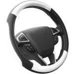 SEG Direct Black and White Microfiber Leather Auto Car Steering Wheel Cover Universal 15 inch